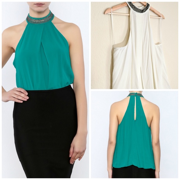 white beaded halter top